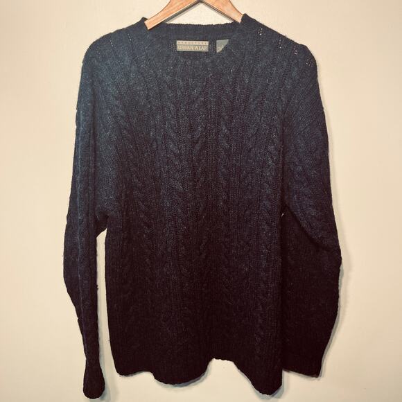 Structure Urban Wear VTG Sweater Mens Shetland Wool Navy Cable Knit Preppy M - Picture 1 of 5